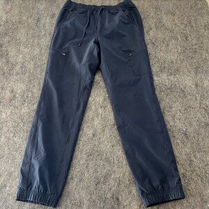 Eddie Bauer plaid lined athletic windbreaker pants navy blue womens 4